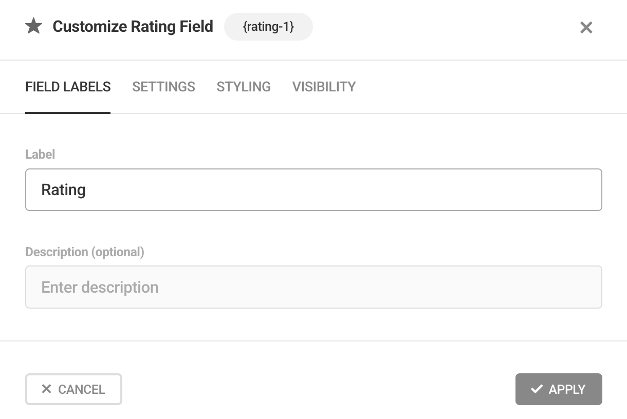 Enter label and description for a rating field