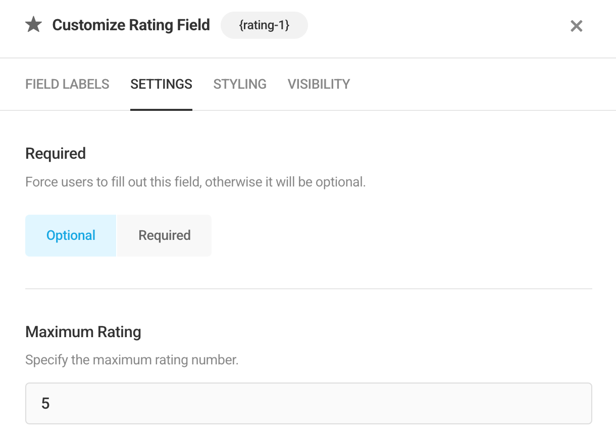 Adjust settings in a rating field