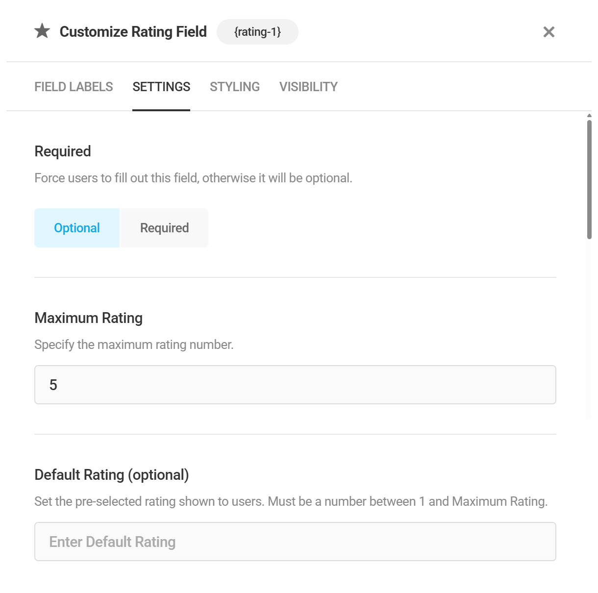 Adjust settings in a rating field