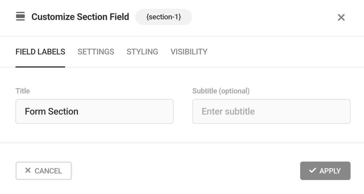 Edit Section field labels in a Forminator form