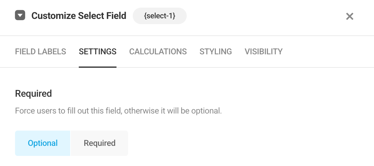 Select field settings - required