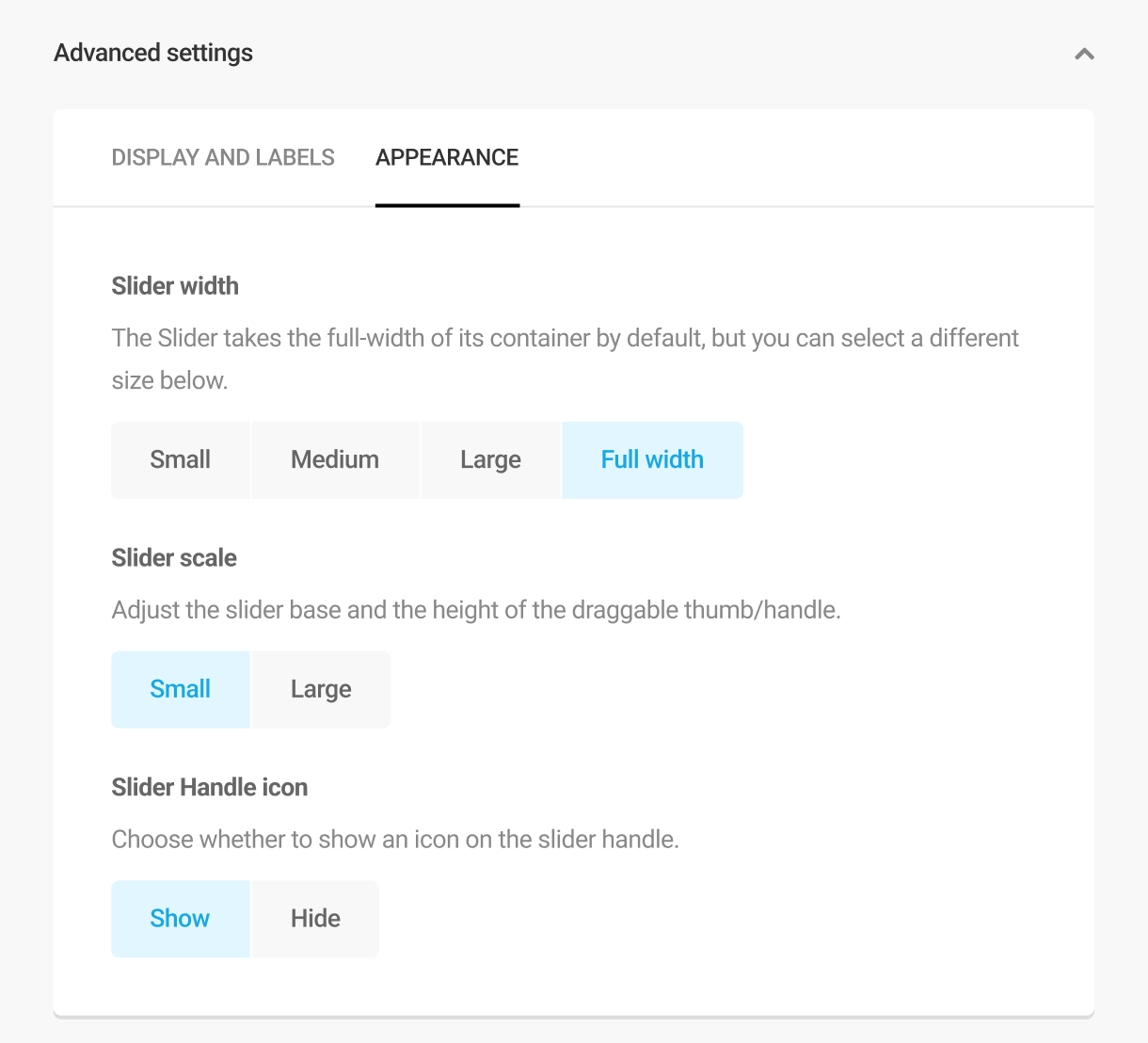 Slider field Appearance settings