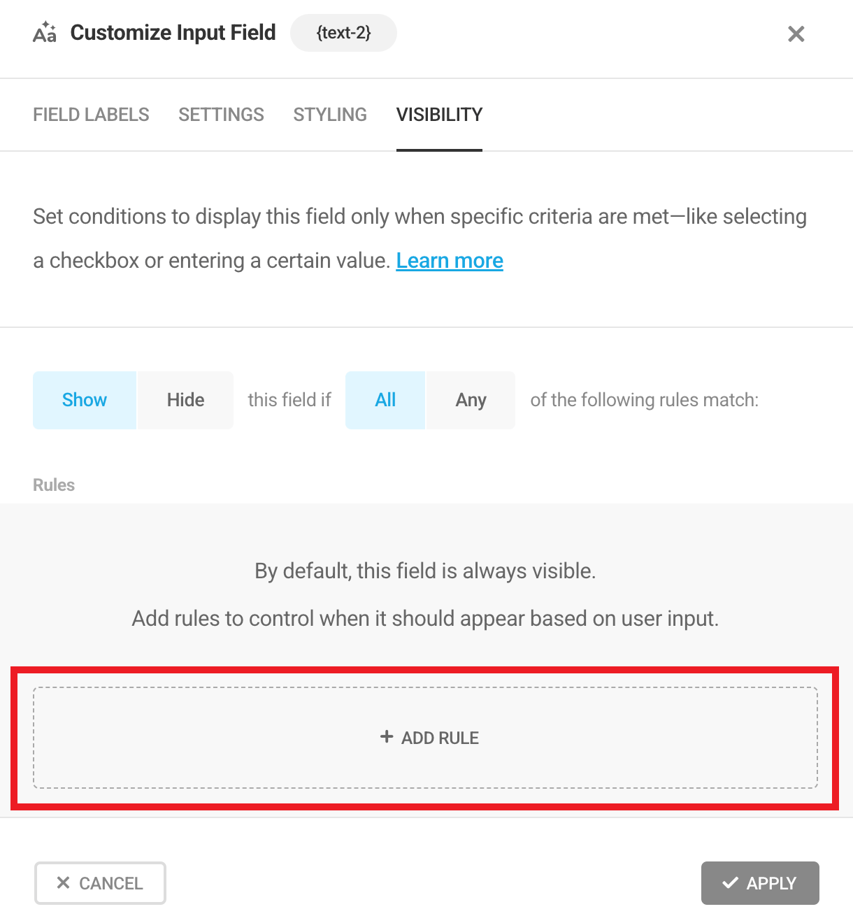 Add conditional logic rule to Forminator form field