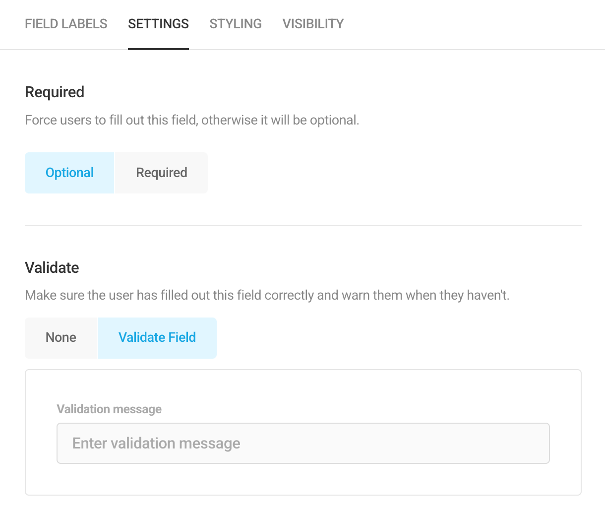 Edit Website field settings in Forminator