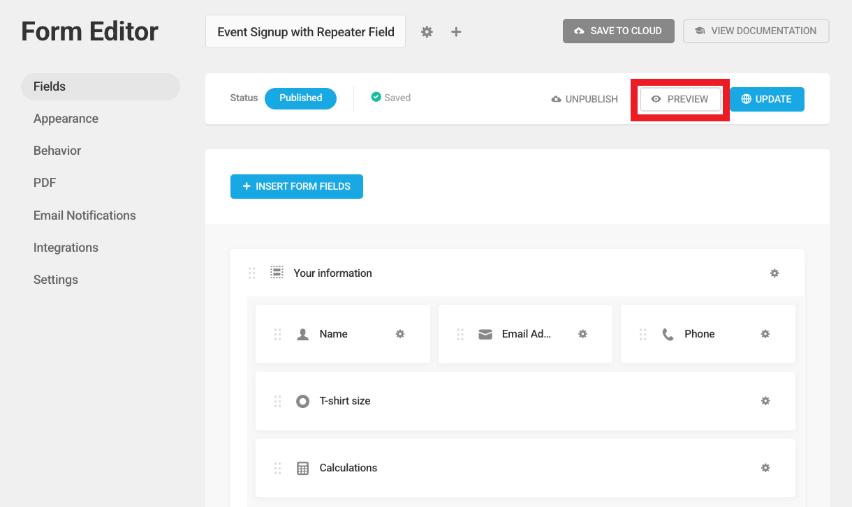 Preview a form in Forminator