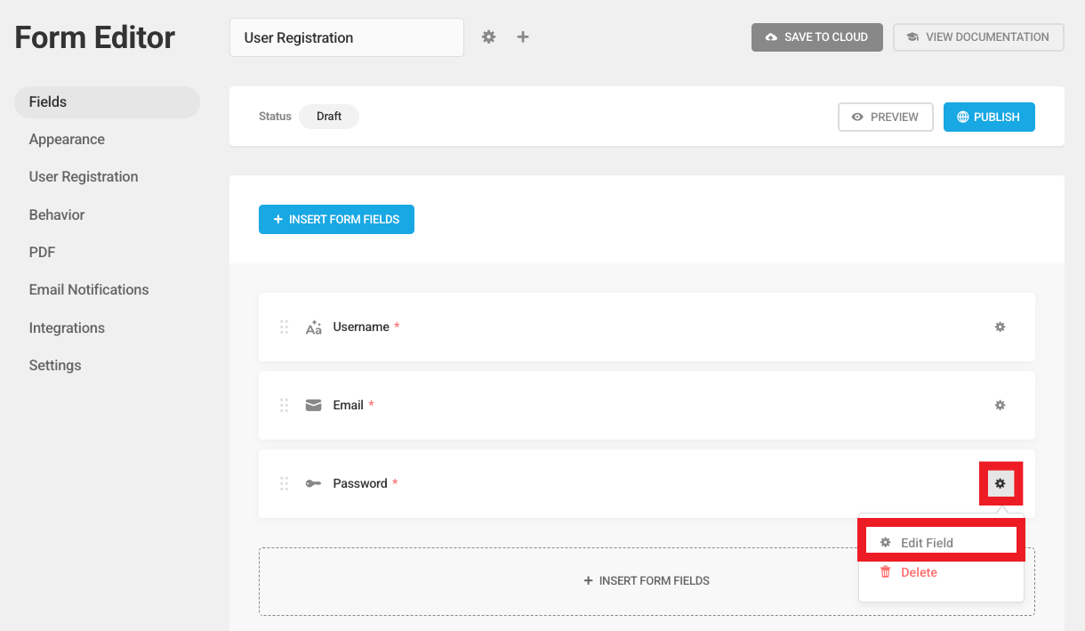 Edit password field in Forminator registration form