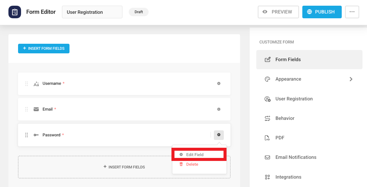 Edit password field in Forminator registration form