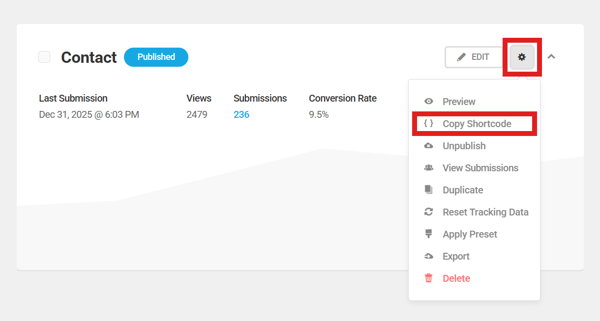 Get form shortcode in Forminator