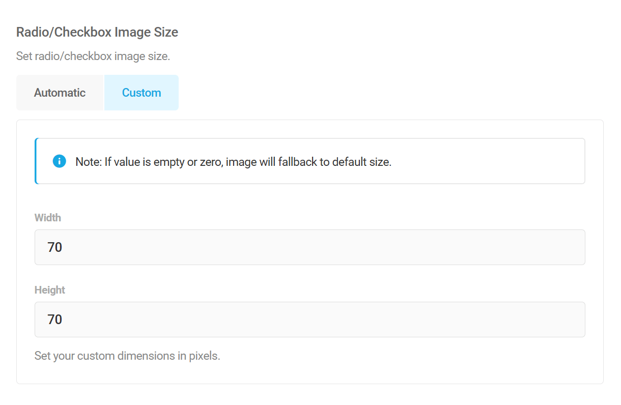 Set image size for radio and checkbox fields in Forminator