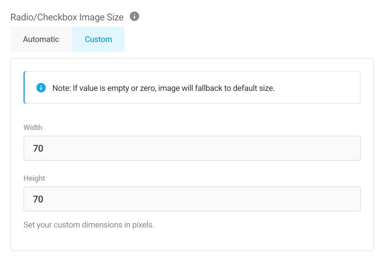 Set image size for radio and checkbox fields in Forminator