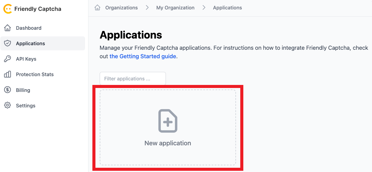 Create a site application at Friendly Captcha