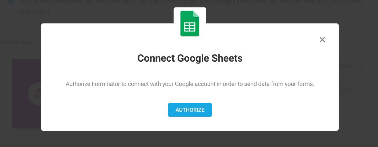 Authorizing Forminator to connect with Google account