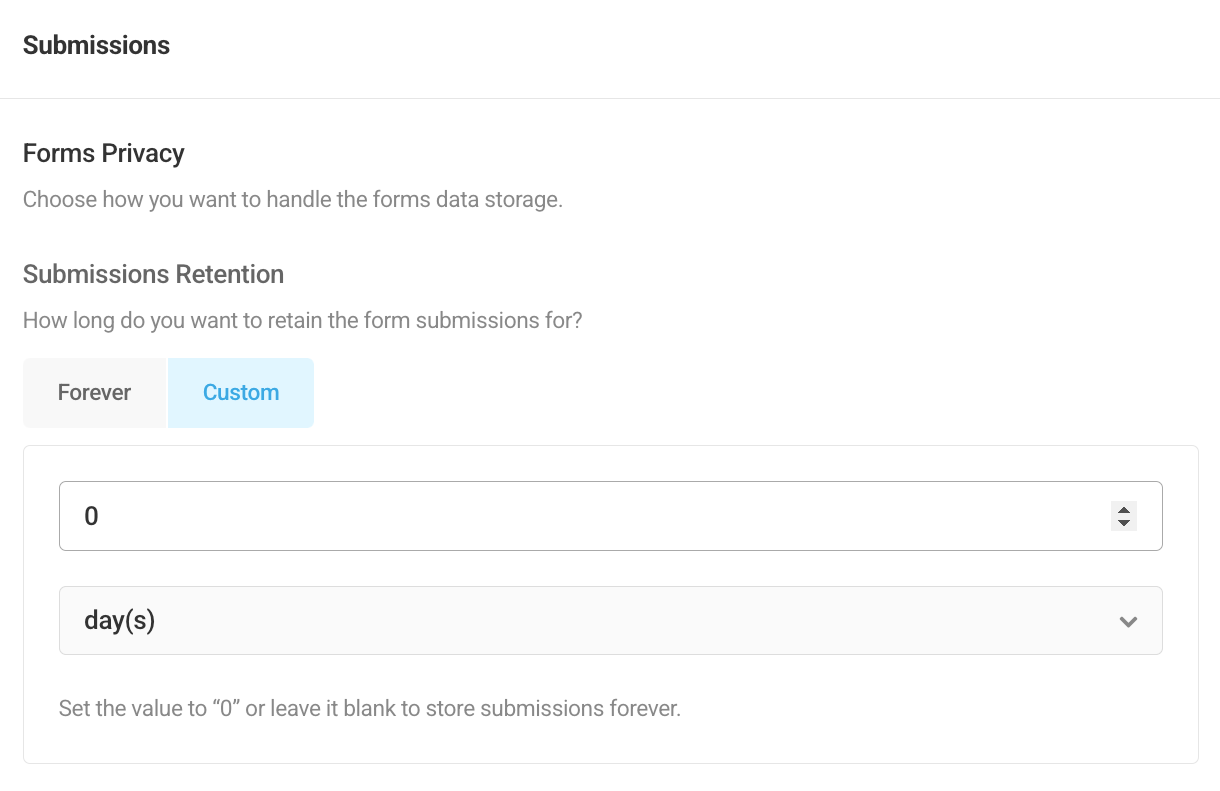 Set form submission retention period in Forminator