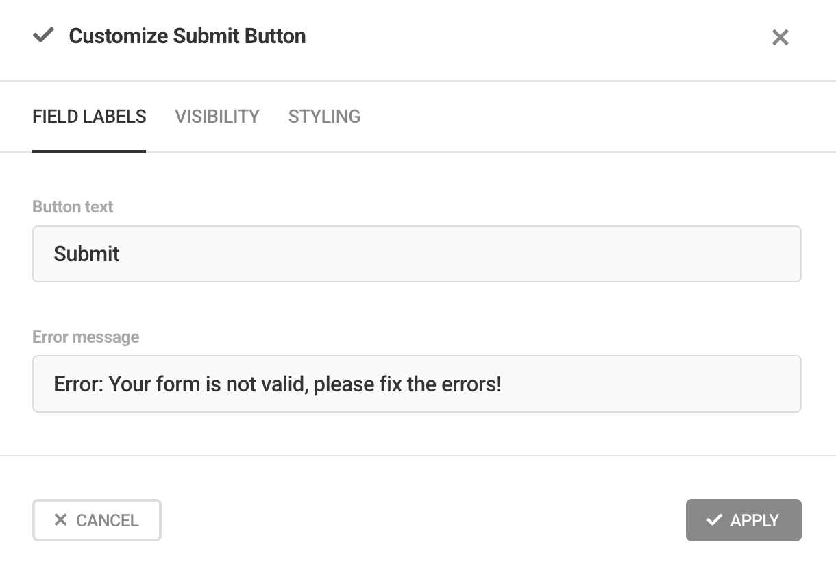 Customize submit button labels in Forminator form