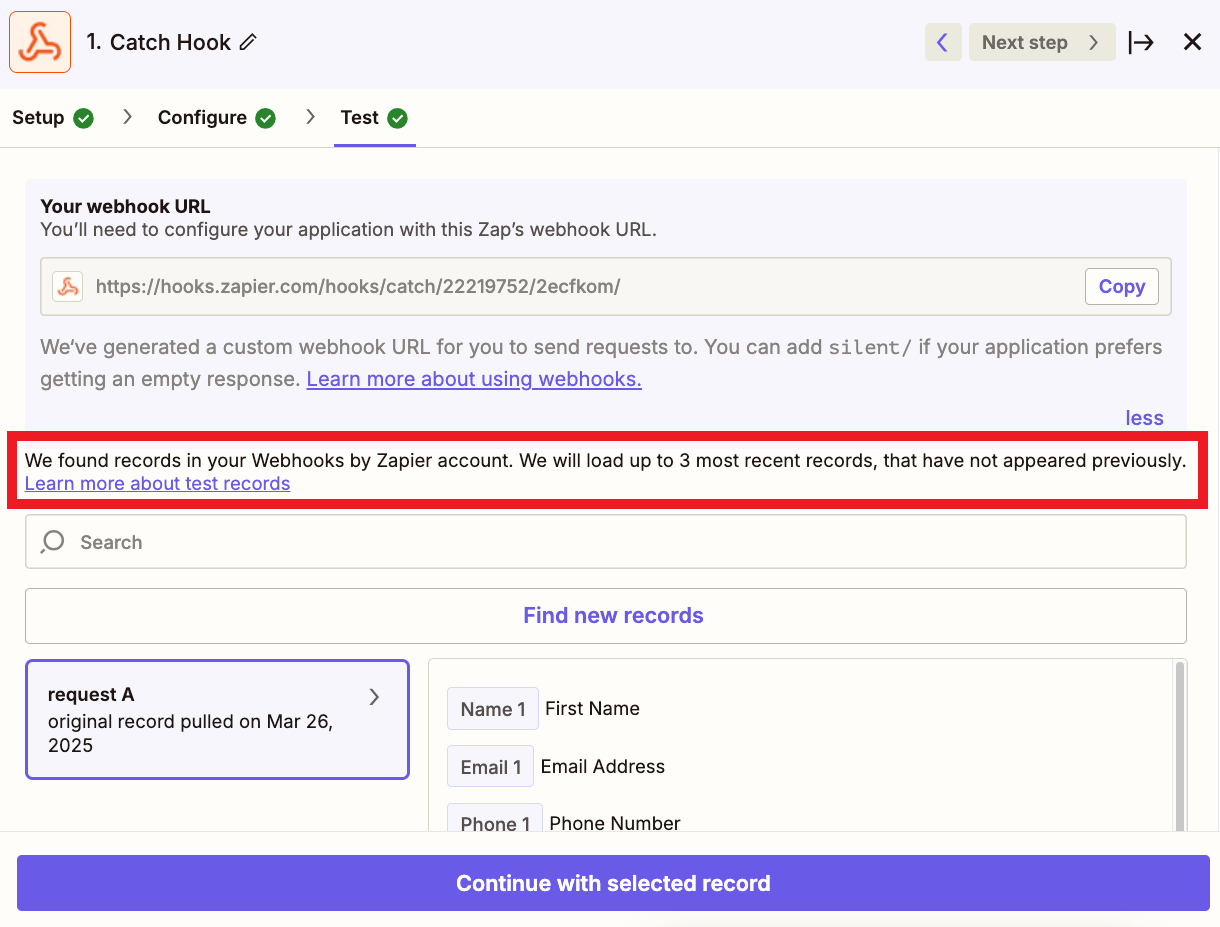 Successful integration message