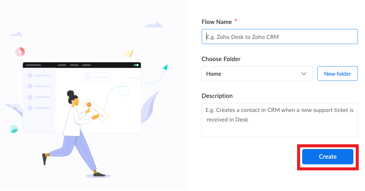 Give your new Zoho flow a name and description
