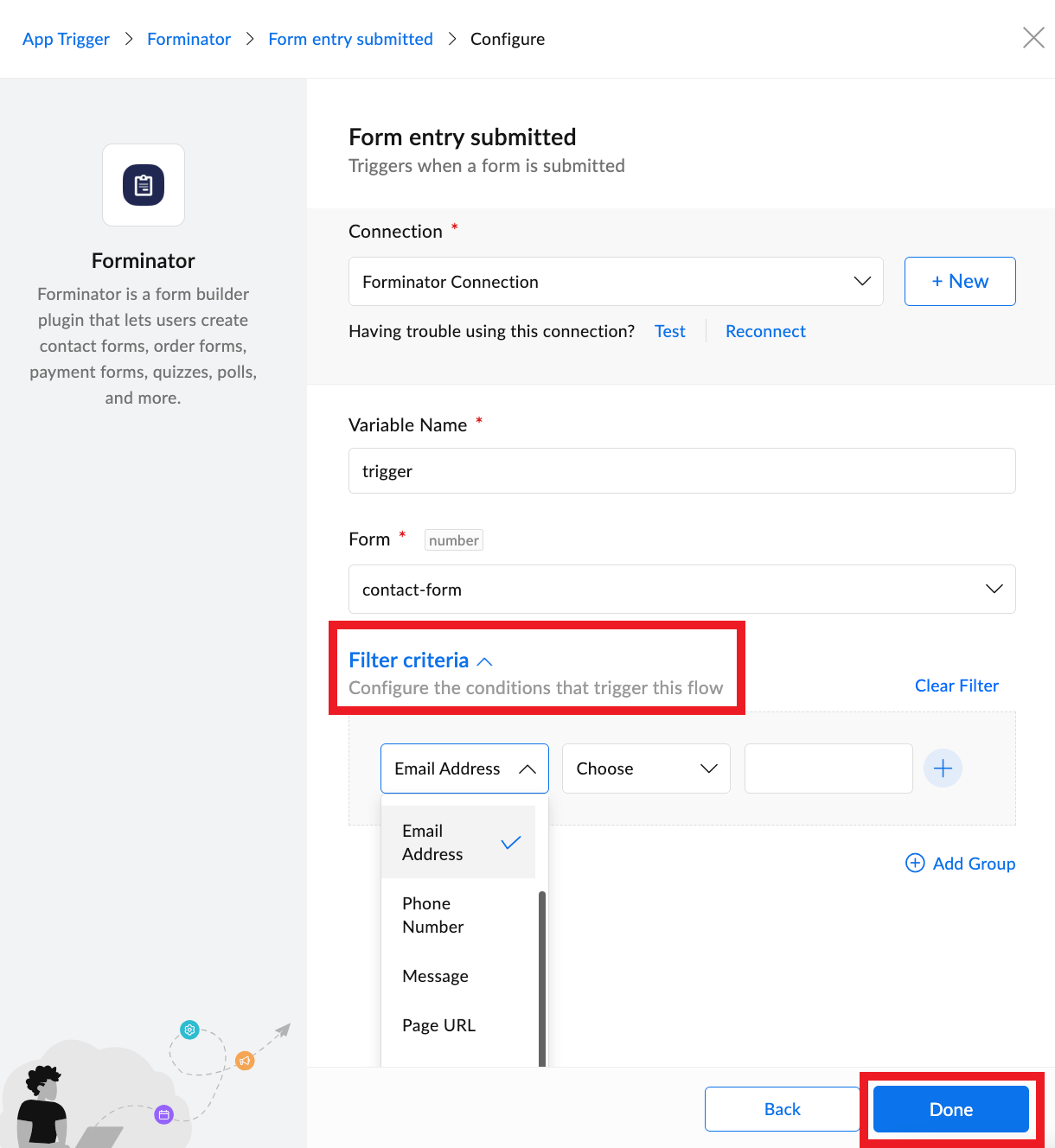 Define filters for Zoho flow trigger