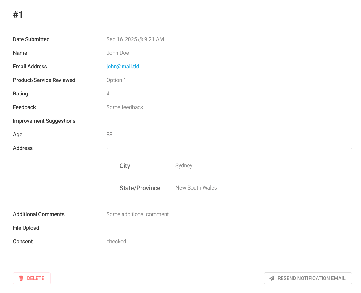 View details of a form submission in Forminator