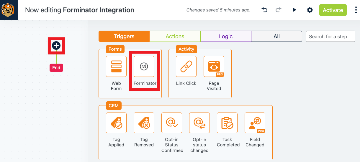 Add Forminator as a step in the flow