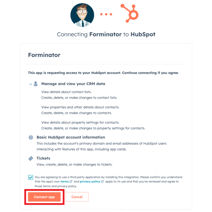 Hubspot OAuth Screen