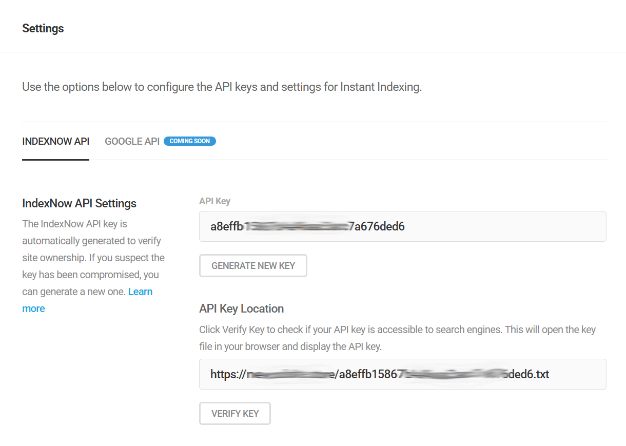 IndexNow API settings in SmartCrawl