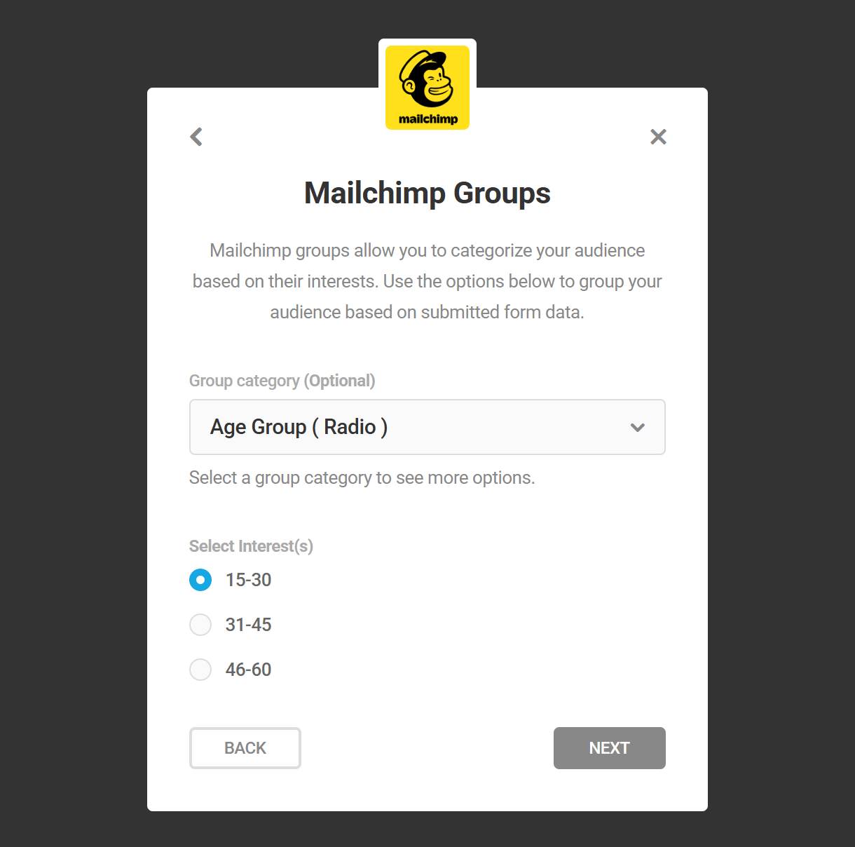 Selecting groups in MailChimp integration