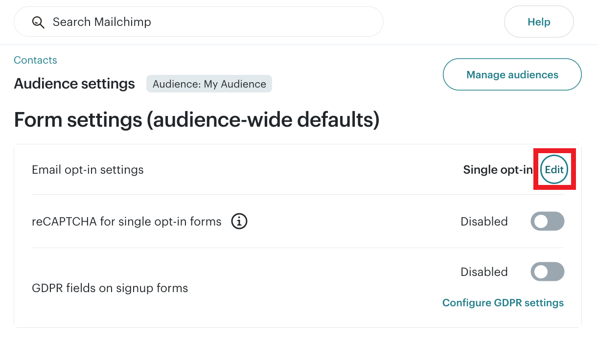 Edit email opt-in settings