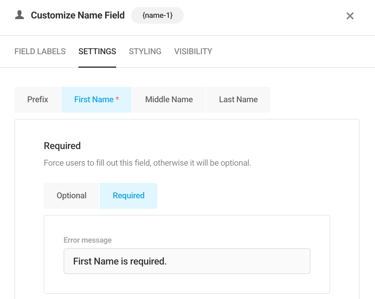 Multi Labels Name Field Settings