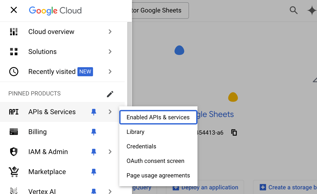 Google enabled APIs & services