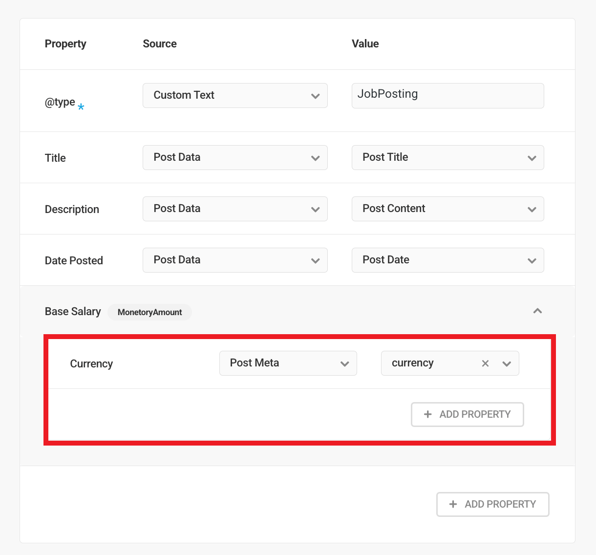 Nested property in custom schema