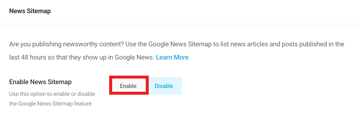 Enable Google news sitemap