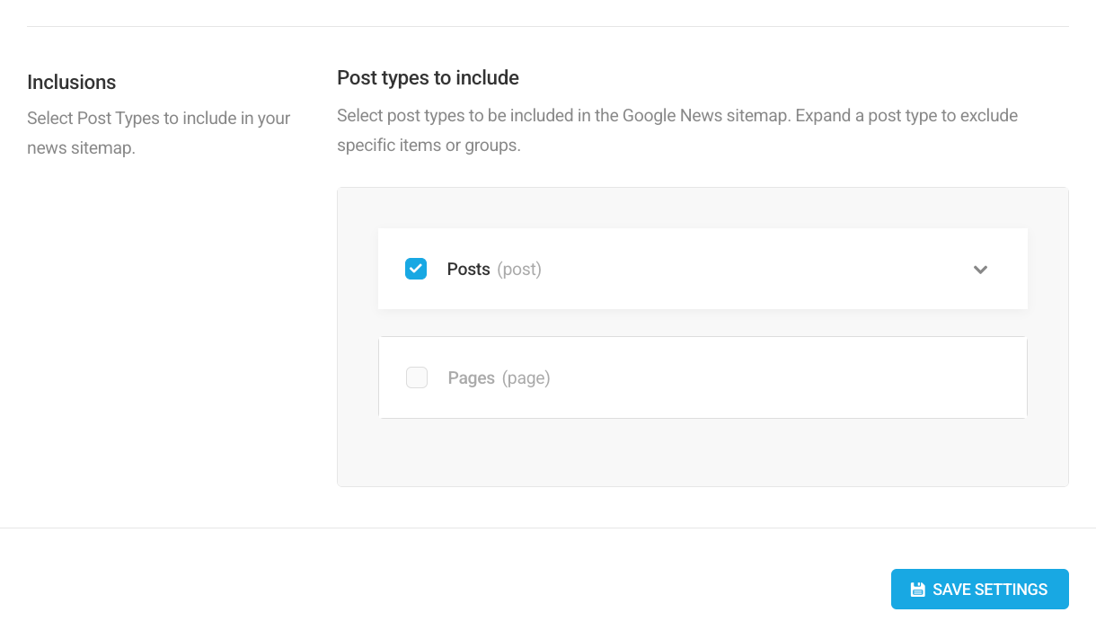 Select post types to include in Google news sitemap