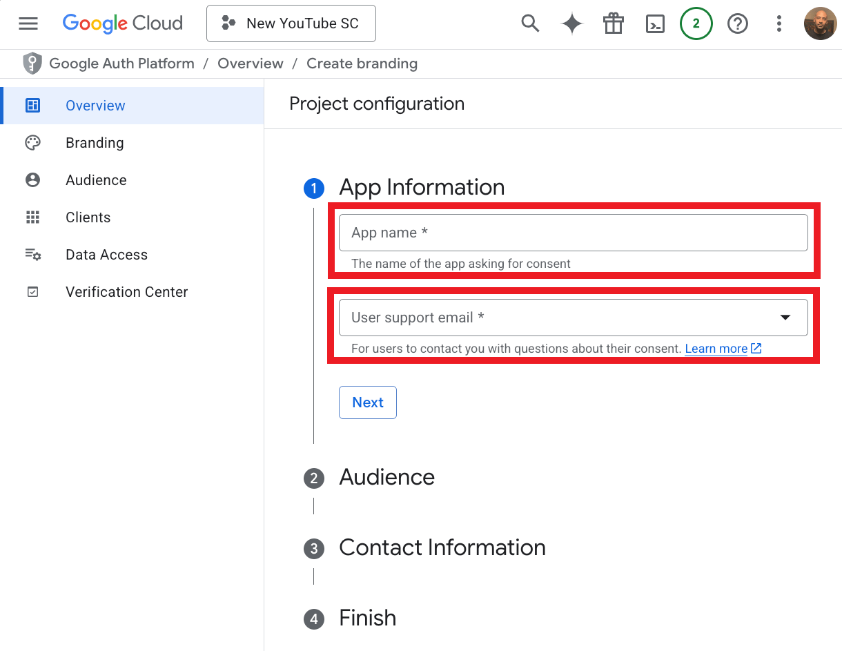 Google Auth information section