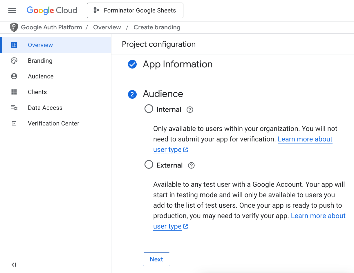 OAuth audience section