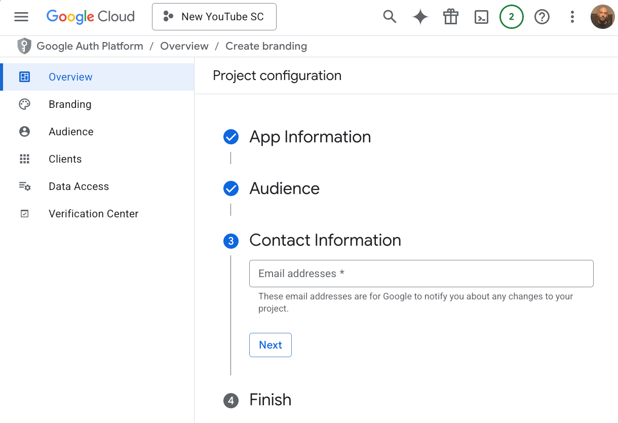 Oauth contact information section