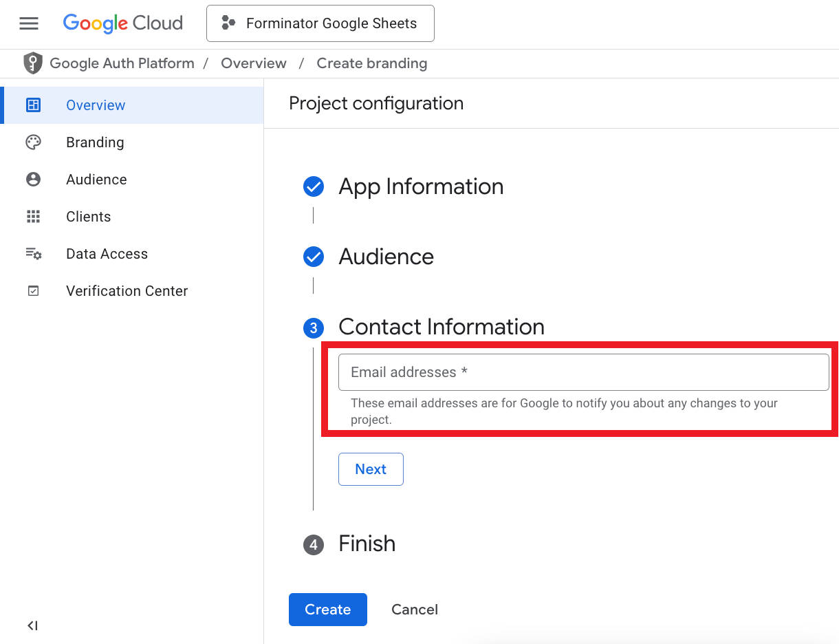 Oauth contact information section