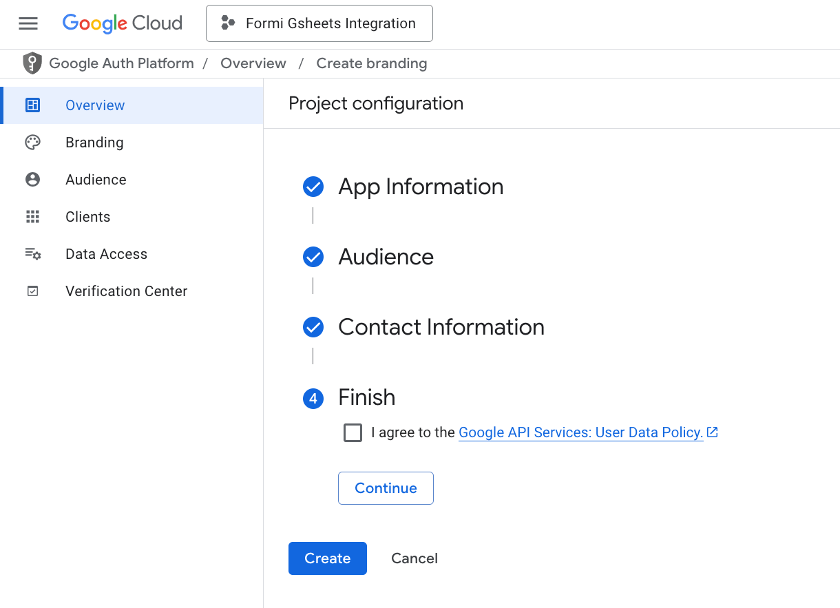 OAuth finish section