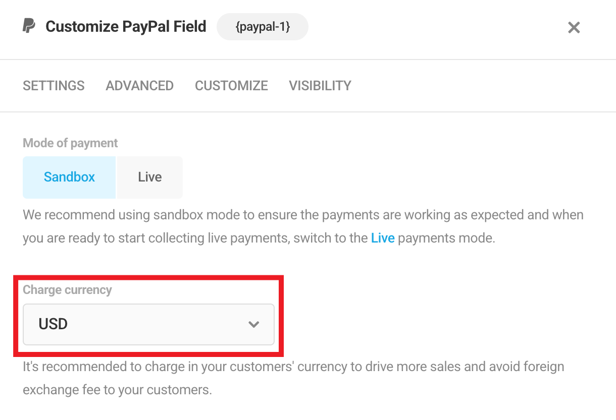 Select currency in Forminator PayPal field