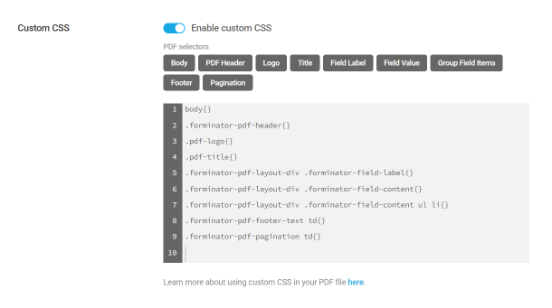 Style a PDF in a Forminator form with custom CSS