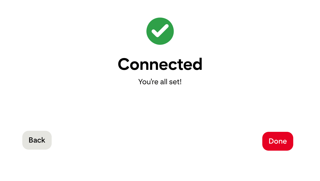 Pinterest site connected confirmation modal