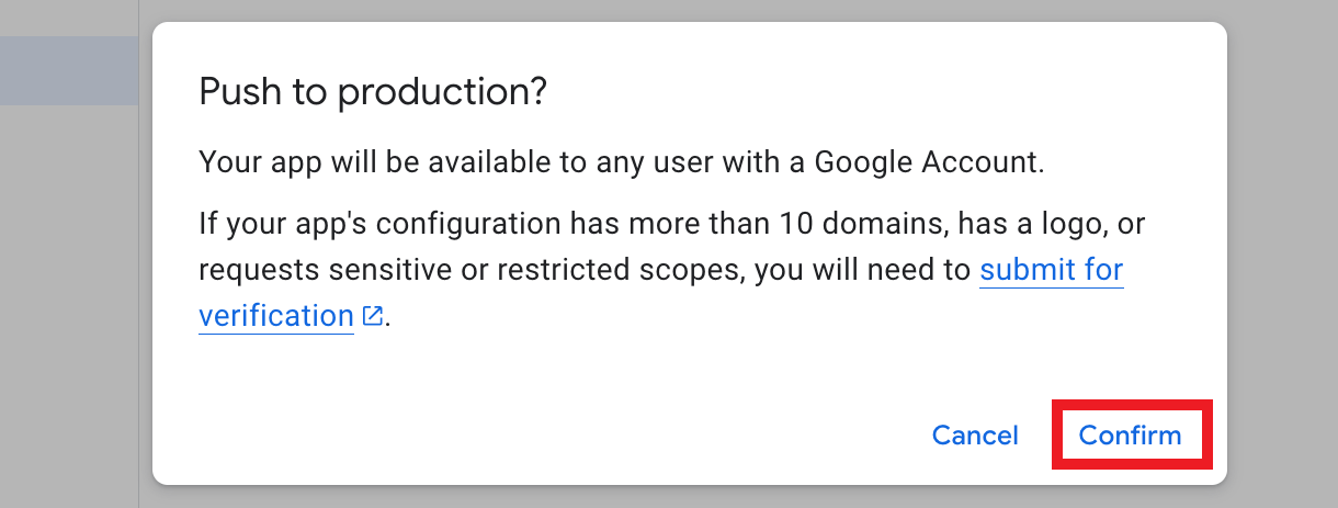 Confirm push app to production