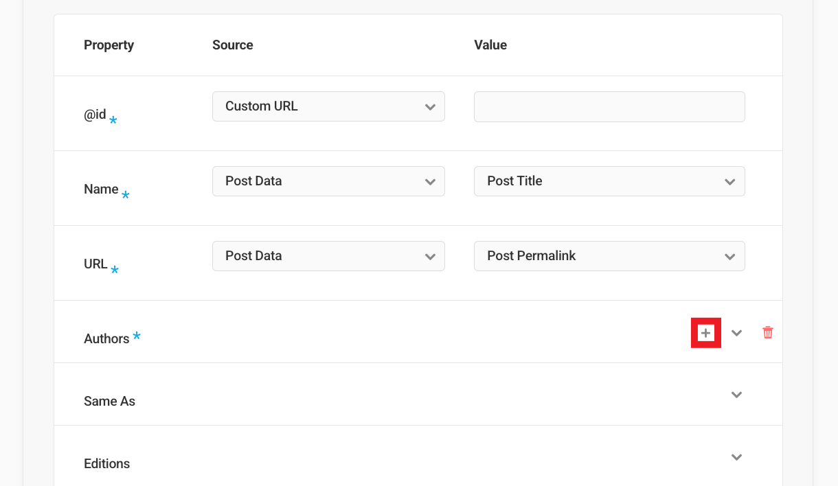 Book schema type default properties
