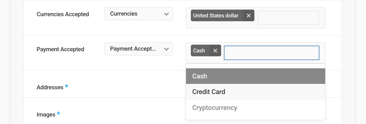 Local Business schema payment and currency properties