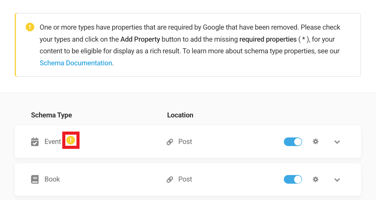 Missing required properties notice