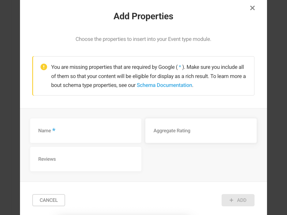 Missing required properties notice