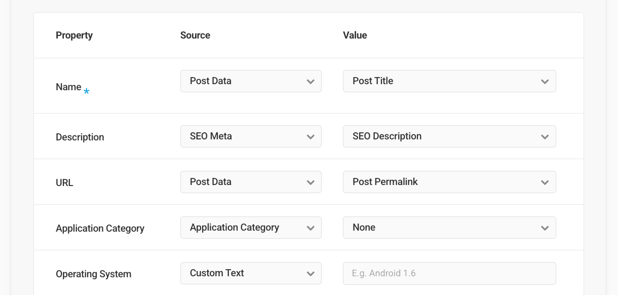 Software Application schema type default properties