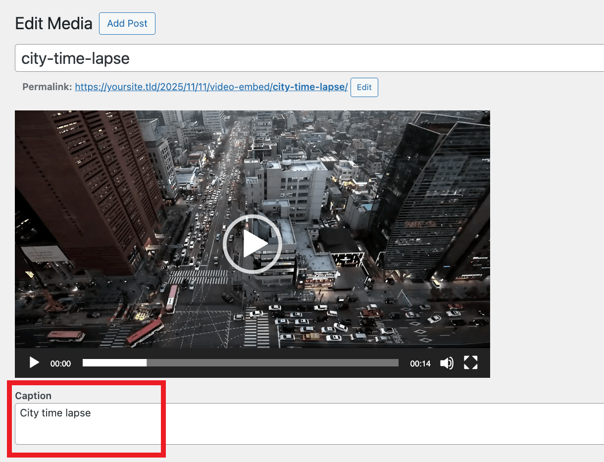 Adding a caption to a video in the media library