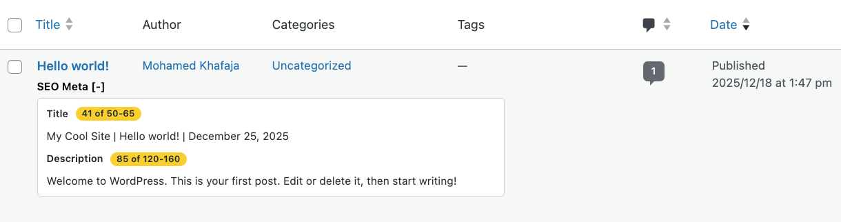 View SEO meta details