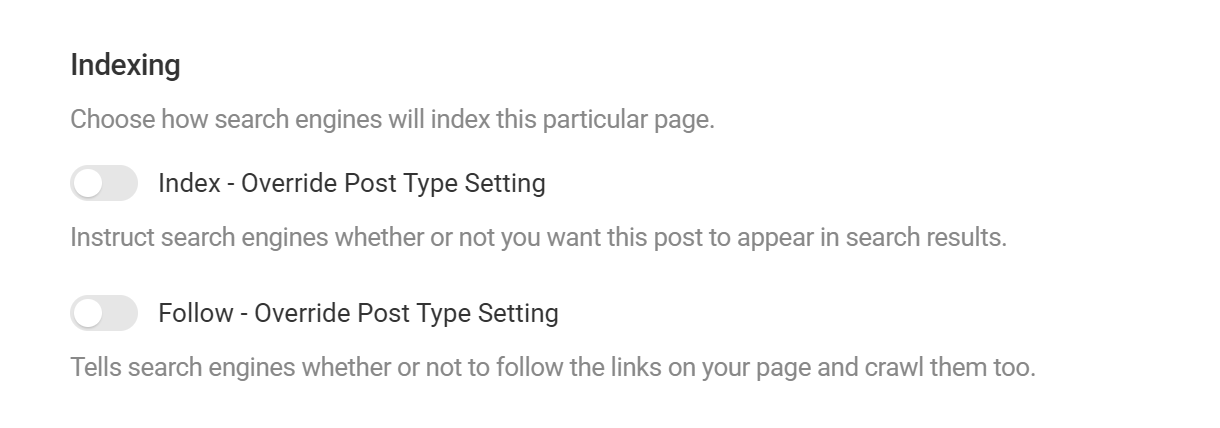 Override default index or follow settings in a post