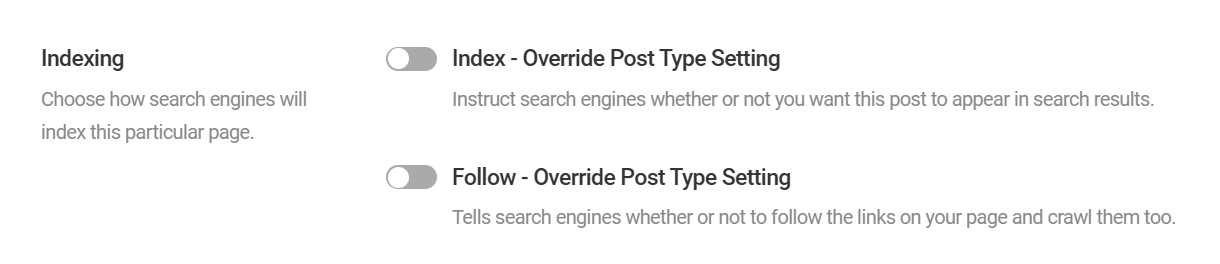 Override default index or follow settings in a post